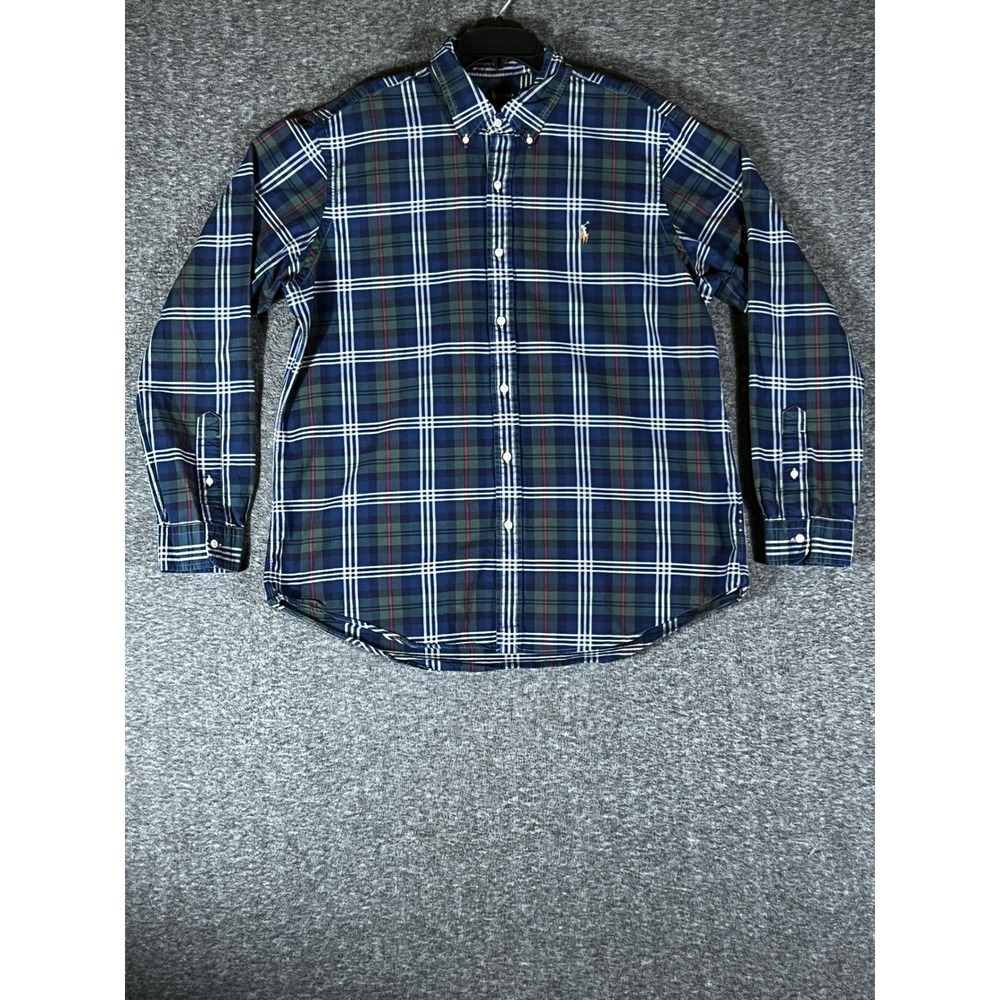 Ralph Lauren Mens Classic Fit Plaid Button Down Shirt Navy Green XL Long Sleeve